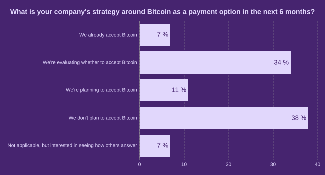 What is your company's strategy around Bitcoin as a payment option in the next 6 months?